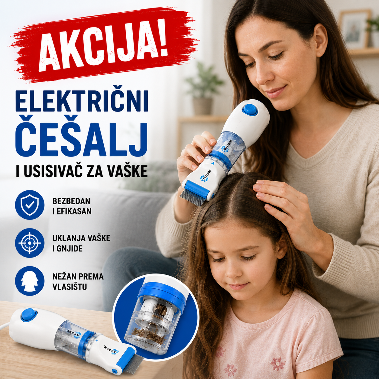 Električni Češalj i Usisivač za Vaške